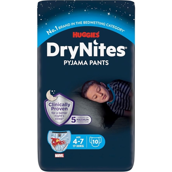Huggies DryNites, Boys’ Night Time Pants - Sizes 4-7 Years (30 Pants)